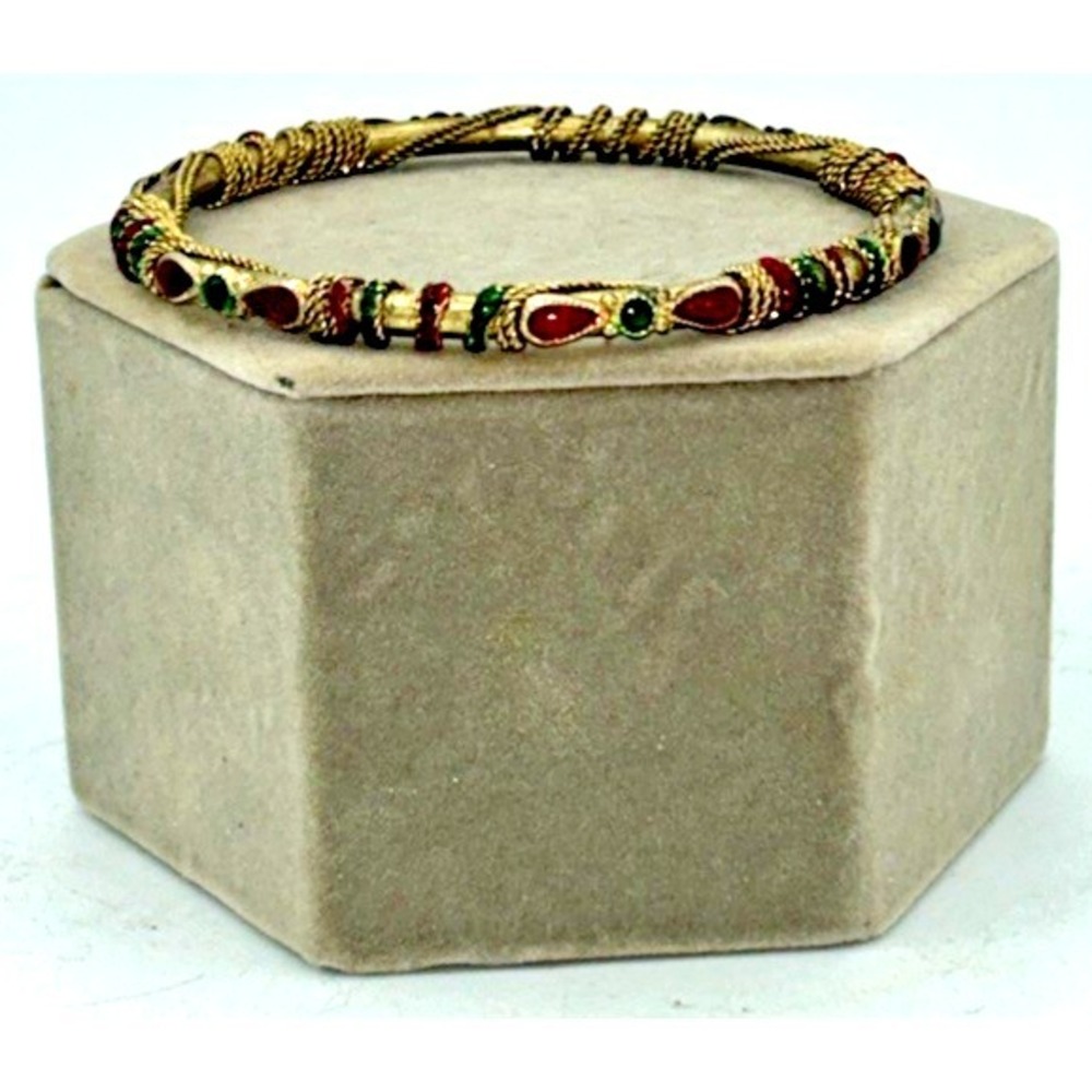 Candy-Striped Gold Gilt Bangle Red And Green 2.5"